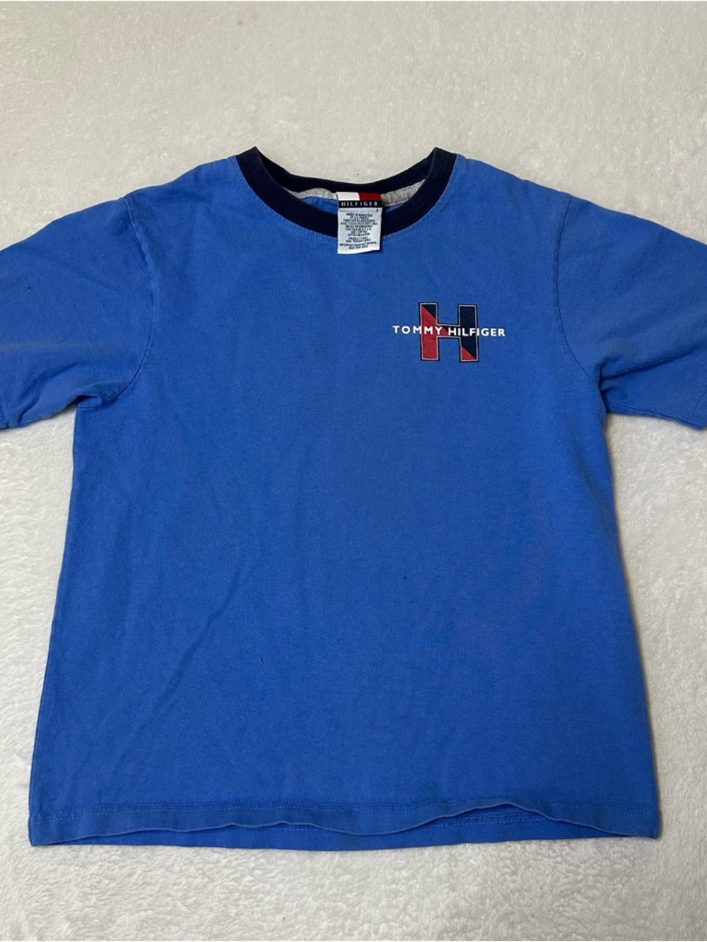 VTG Tommy Hilfiger Kids Shirt Size 6 Blue Spell Out Big H Logo Y2K 90s